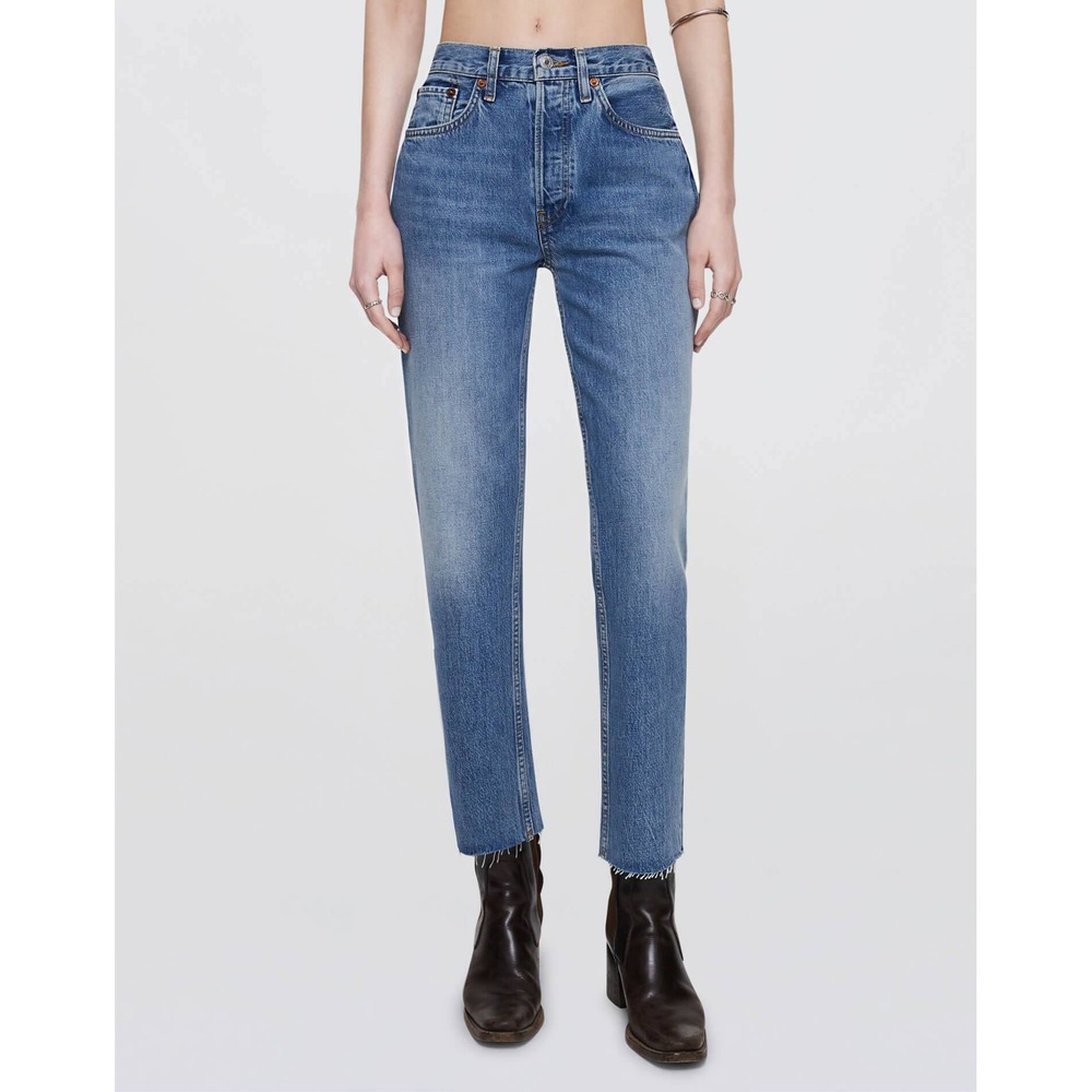Re/Done High Rise Stove Pipe Medium Vain Jeans Raw‎ Hem 28